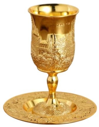Folpus Copa de cáliz con platillo Copa de en Relieve Copa de kidush Copa para Aniversario Fiestas Boda Pascua, Oro