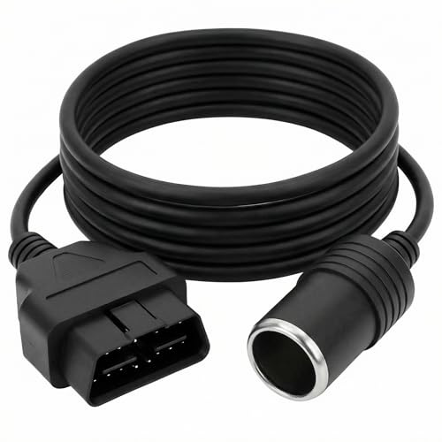 QWORK® Connettore Adattatore da OBD2 a accendisigari 16 Pin - Cavo di prolunga 18 AWG 60 cm - per Alimentatore per Auto