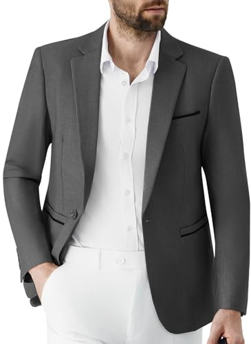 Autsel Herrkavaj en knapp kostymjacka smal passform elegant jacka, Mörkgrå, 3XL