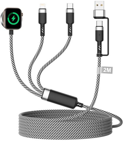 3 in 2 Caricatore per Apple Watch, 2M Cavo Apple Watch Cavo Ricarica iWatch Magnetic Caricatore iPhone e apple watch per iWatch Serie 9 8 7 6 5 SE Ultra, iPhone 17 16 15 14 13 12 11 Pro Max,iPad Air