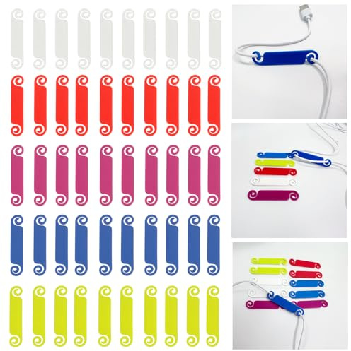 50 Stück Kabeletiketten Mehrfarbige, Kabel Beschriftung Wiederverwendbar, Beschreibbare Kabelbeschriftung, Silikon Kabeletikett, Kabelkennzeichnung Wasserdicht, Drahtetiketten für Kabel-Management