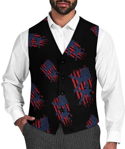 USA Flag Team Taekwondo Mens Suit Vest Slim Fit Business Dress Vest Waistcoat S
