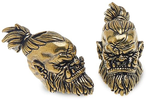 DICOSMETIC 2 pezzi Ottone Cordino Perline Ottone Paracord Perline EDC Barba Perle Oro Antico Grande Foro Perla Sopravvivenza Uomini Regali Per Coltelli Cordino Portachiavi Testa di Guerriero Orca