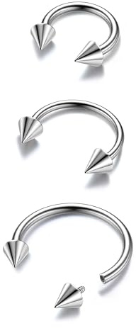 BodyBonita G23 Titanio Piercing Septum para el Tabique Nasal con Forma de Herradura 3 Unidades con Forma de Barra Puntas para el Tabique Nasal Labio Cartílago Hélice Caracola para Plata 20G 8/10/12mm