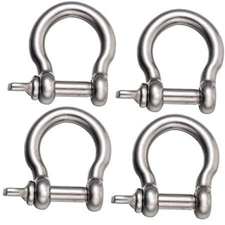 LOORGVEL Manille de Fer à Cheval en Acier Inoxydable 304, Lot de 4 Pièces, Manilles de Levage Solide, Crochet Acier INOX, Usage Nautique et Remorquage, Accessoires Treuils Polyvalents