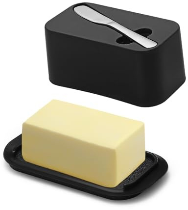 Evanda Beurrier avec couvercle pour comptoir et étagère de porte de réfrigérateur avec couteau à épandeur de beurre, gardien de beurre, porte-beurre en plastique Récipient de plateau
