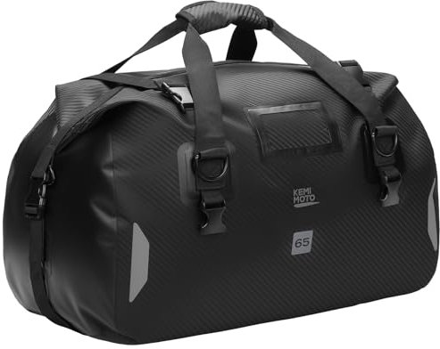 KEMIMOTO Bolsa Trasera Moto 65L, Bolsa Impermeable de Equipaje con Cierre Enrollable y Correas de Hombro, Adecuada para Moto, Ciclismo, Camping