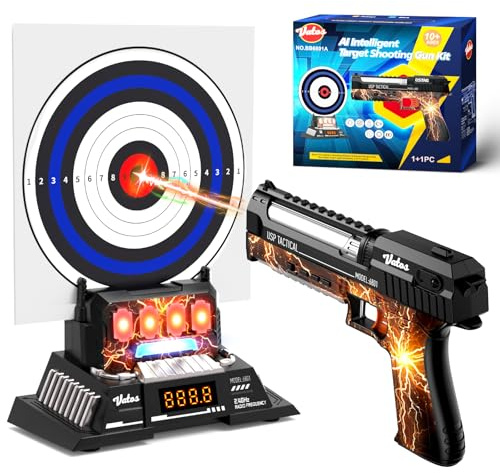 VATOS Smart Electronic Shooting Game Set with Auto-Scoring Target Base and Rechargeable Gun, Real-Time Voice Feedback, 4 Shooting Modes, Indoor Outdoor Toy for Teens Adults Family Party