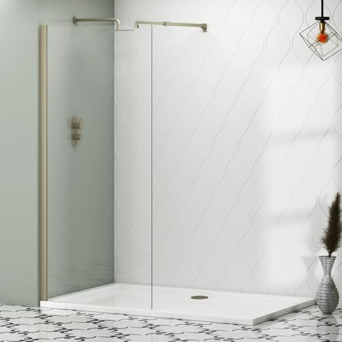 Marbella 760mm Brushed Nickel Walk in Wet Room Shower Screen 8mm Easy Clean Toughened Safety Glass with Top Support Arm