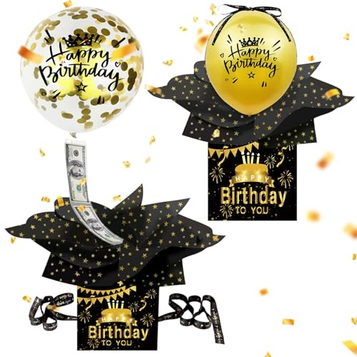 Geldgeschenke Geburtstag Überraschungsbox mit Luftballons, DIY Geschenkverpackung Geburtstag Explosionsbox, Luftballon Pull Up Surprise Box für Familie, Freund