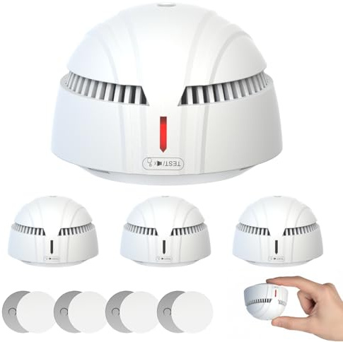 DAYTECH Mini Detecteur de Fumée avec 10 Ans Pile– Installation Facile Alarme Incendie détecteur fumée sans Percage avec Support Magnétique, Idéal pour Maison, Appartement et Location (Lot de 4)