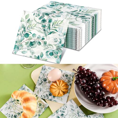 Lot de 40 serviettes de table en papier d'eucalyptus - Vert eucalyptus vintage - Jetables - Pour anniversaire, jardin, fête, décoration de table