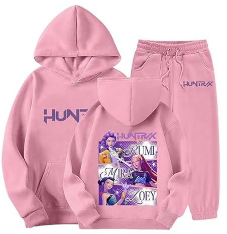 Generico Pop Hunters Tuta Ragazze 2-13 Anni Completo Felpa con Cappuccio e Pantaloni da Jogging Set da 2 Pezzi Anime Huntrix P-o-p Tute da Sportiva Tracksuit Y2K Streetwear per Bambino