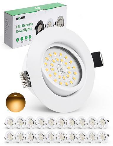 BOJIM LED Spots 230V Flach Dimmbar, Energieeffizienzklasse D | Einbaustrahler Warmweiß 5.5W 650lm, 68mm Lochmaß, Deckenspots Schwenkbar für Küche Wohnzimmer Bad, 20er Set