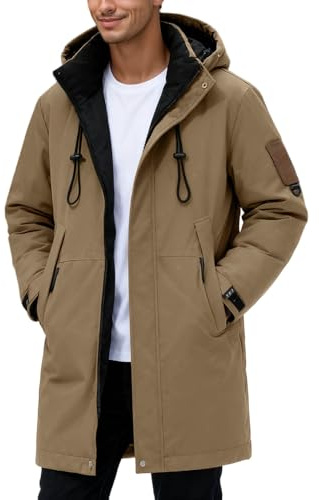 Generisch Chaqueta larga de plumón para hombre con capucha, abrigo de plumón grueso, impermeable, a prueba de viento, con capucha, parka larga, chaqueta de longitud media, cortavientos