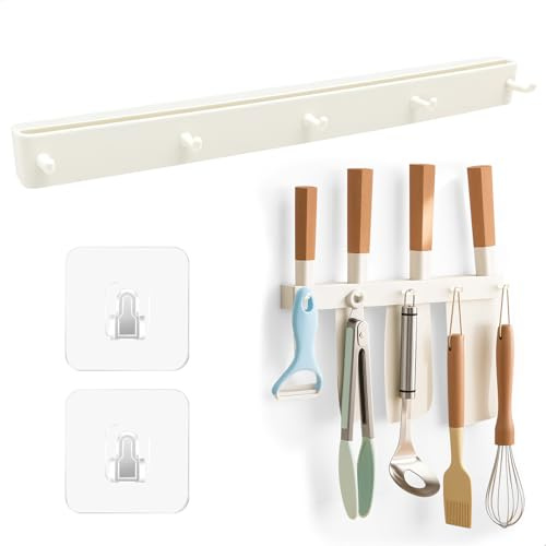 Porte Couteau,Porte Couteaux de Cuisine,34,5cm Bloc À Couteaux Non Équipé Avec 5 Crochet,Installation Sans Perçage Convient à la Plupart Des Couteaux de Cuisine