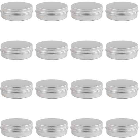 ASUNFO 16 Pcs Aluminum Tin Cans Round Empty Tins with Lids 2 oz Containers with Lids for Spices Salve Balms Beard Balm Toiletries Creams Makeup Cosmetic Silver