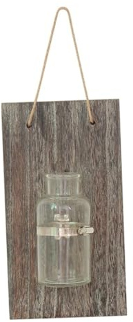 NUOBESTY Florero de Pared Hidropónico Transparente con Soporte de Madera Maceta Colgante Creativa para Decoración del Hogar Sala Oficina o Dormitorio