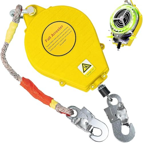Höhensicherungsgerät Absturzsicherung, 3m/5m/7m/10m/15m/20m Absturzsicherung Einziehbar, 150kg Tragbar Fallschutz Auffanggerät, mit Automatischer Sperrfunktion, Klettern Sicherungsgerät(Yellow,7m)