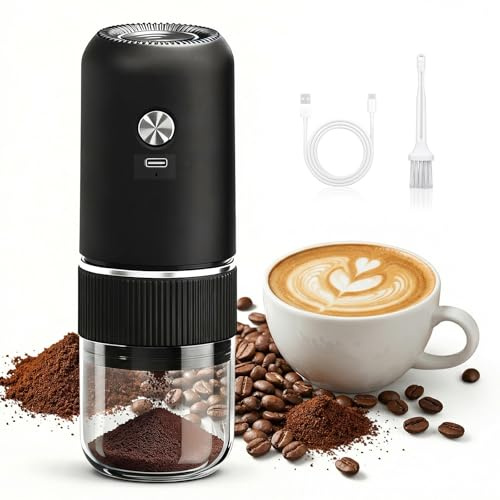 Focenat Molinillo de Café Eléctrico, USB Rechargeable Molinillo de Cafe con Mecanismo de Cerámica, Grosor Ajustable Moledor de Cafe Portátil Molino Café Expreso Eléctrico para Hogar, Oficina