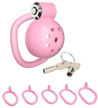 Cock Cage Male Chastity Device,Lightweight Chastity Cage Body-Safe Resin+ABS Penis Cage for Men, with 4 Sizes Removable Cock Rings,for Men BDSM Penis Cage Sex Toys for Couples (Pink-5)