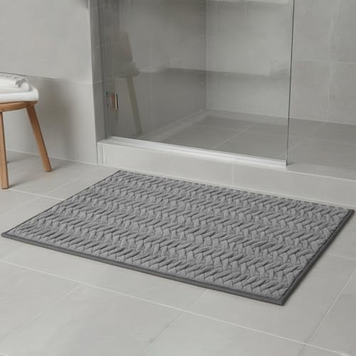 Falena Tappeto Bagno Antiscivolo e Lavabile Mod Dune Soffice, Assorbente e Resistente Tappeto moderno per bagno, scendileto o ingresso (Grigio, CM 40x60)