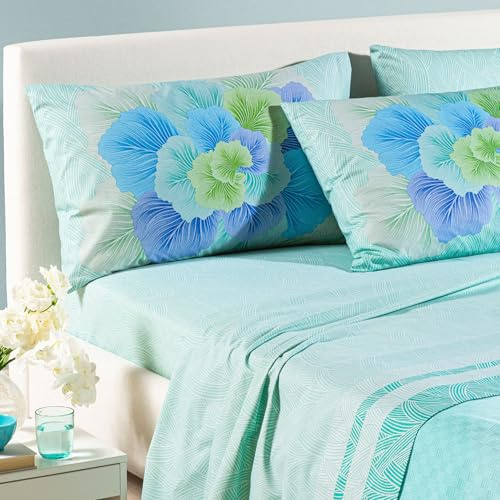 Caleffi Completo Lenzuola Matrimoniali Art. Madreperla in 100% Cotone – Set 4 Pezzi con Federe 50x80 – Fantasia Floreale (Anice)