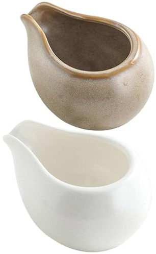 HOMSFOU Jarra de Leche de Cerámica Japonesa Pequeña 2 Piezas Boquilla Redonda para Café y Salsa, Dispensador Multiusos para Jarabe, Crema y Condimentos en Hogar y Cafetería