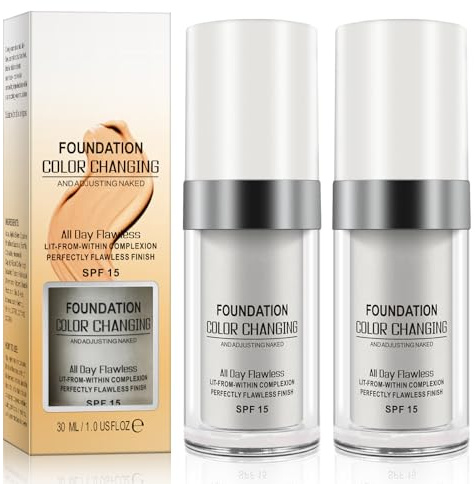2PC Spf15 TLM HD Full Coverage Foundation Moisturizer All Day Flawless Concealer Magic Cream Color Changing Foundation Liquid 2 Pack