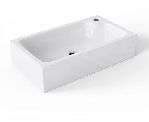 Mai & Mai Lavabo da Appoggio 46x26x11cm, Lavandino Bagno da Appoggio Rettangolare da Minerale Fuso, Bianco Lucido, Colossum101