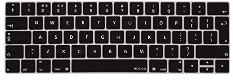 MOSISO Keyboard Cover Compatible with MacBook Pro with Touch Bar 13 and 15 Inch 2019 2018 2017 2016 (Model: A2159, A1989, A1990, A1706, A1707), Silicone Skin Protector (Europe Layout), Black