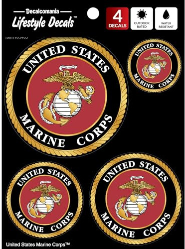 Decalcomania - 4 Piece US Marine Corps Logo Decals - USMC Military Stickers for Truck Car Phone Tablet Laptop - 1.75 to 4 Marine Car Stickers (Packaging May Vary)