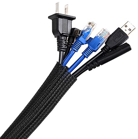 AGPTEK 2m Kabelschlauch, 15-25mm selbstschließend Kabelkanal, Flexibler gewebter Kabelmantel, Kabelmanagement für Schreibtisch, TV, Computer, PC, Kabelschutz für Hund, Katze, Schwarz