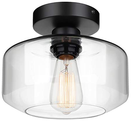 MAXvolador Industrial Semi Flush Mount Ceiling Light, Clear Glass Pendant Lamp Shade, Farmhouse Lighting for Hallway, Vintage Hanging Light Fixtures