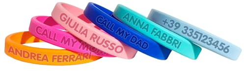 Stellasticker - Braccialetto SOS personalizzabile per bambini con nome e numero di telefono, resistente, impermeabile, senza inchiostro. Ideale al mare, vacanze e gite. Diversi colori e dimensioni
