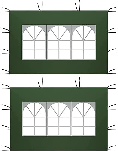 Lot de 2 Panneaux latéraux pour tonnelle avec fenêtre en PVC - Vert - 2 x 3 m - Imperméables - Partie latérale en Tissu Oxford 210D - Remplacement latéral pour tonnelle de Jardin, extérieur