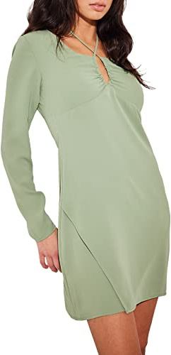 NA-KD Minivestido con Detalle de Ojo de Cerradura Vestido Informal, Verde Jade, 38 para Mujer