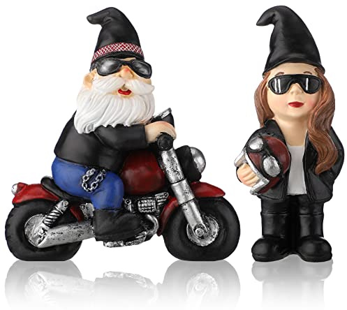 2 st biker tomtar kaffe ridning motorcykel jul svenska tomte tomte tomtar hartsfigurer nivåbricka samlarobjekt bordsdekor för hem bondgård kontor dekor (biker gnome)