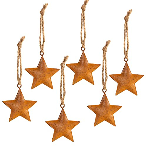 Logbuch-Verlag 6 kleine Weihnachtsanhänger Sterne aus Metall rostig braun Vintage Weihnachtsdeko Baumbehang Geschenkanhänger 5,5 cm