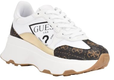 Guess Women's Calebb3 Sneaker, White Brown, 4 UK
