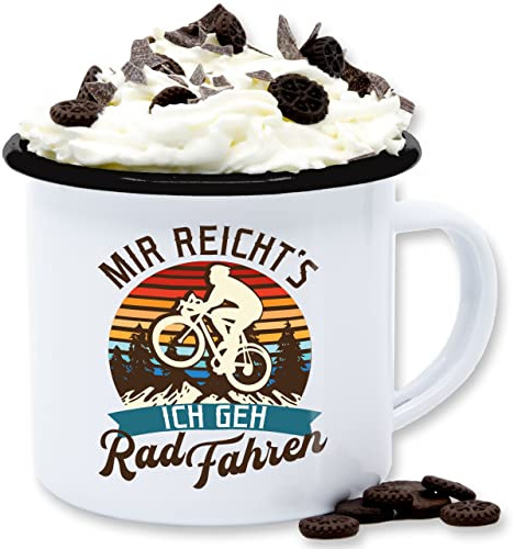 Emaille Tasse Blechtasse - Radsport Tassen - Mir reicht's ich geh Rad fahren - Mountainbike Geschenk Fahrrad - 300 ml - Weiß Schwarz - rennrad räder vintage radel fahrradfahrer radfahren fahr