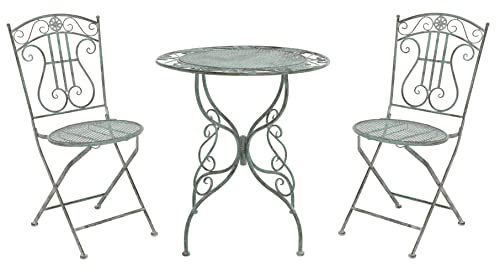 SAFAVIEH Outdoor Collection Semly Victorian Antique Dark Green Wrought Iron 3-Piece Bistro Set