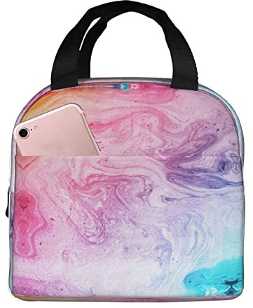 XVBCDFG Colorido Mármol Pastel Rosa Azul Púrpura Bolsa de almuerzo, Papel de aluminio portátil Aislamiento térmico grueso Bolsa de almuerzo Bolsa de almuerzo