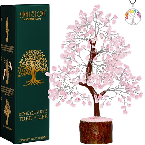 ZENFULSTONE Rose Quartz Crystal Tree of Life for Love & Healing Décor for Home and Office | Handmade Bonsai for Emotional Support & Harmony as Symbol of Piece for Loved ones