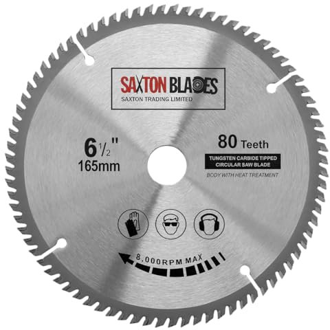 Saxton TCT - Lama per sega circolare per legno, 165 x 20 mm (anello da 16 mm), 80 denti, compatibile con Bosch, Makita, ecc