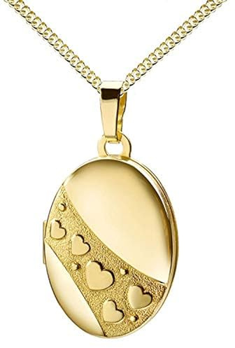 JEVELION Fotomedaillon Medaillon für 2 Bilder 333 Gold 8 Karat Bild Amulett mit Herzen zum Öffnen für Damen mit Halskette und Schmuck-Etui Mit Medaillonkette 925 Silber vergoldet - Kettenlänge 60 cm.