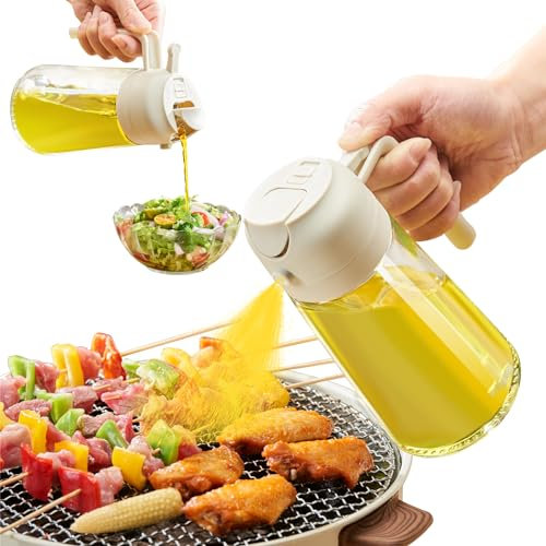 PARACITY Oil Dispenser Bottle for Kitchen, 2 in 1 Olive Oil Sprayer and Oil Dispenser, Oil Spray Bottle 500ML/ 17OZ for Cooking, Kitchen, BBQ, Air Fryer, Salad, Baking(1pcs White)