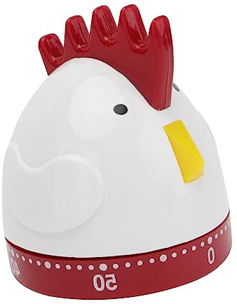 TOPBATHY Mechanical Kitchen Timer Wind up Timer 60-minute Countdown Cartoon Rooster Cooking Reminder for Baking and Home Use White