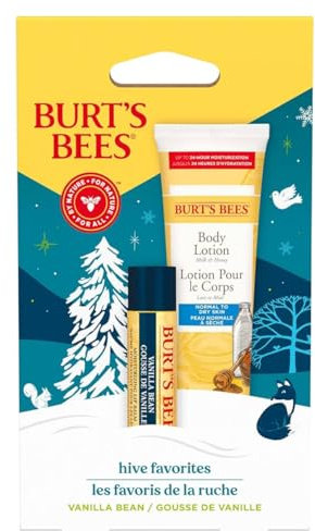 Burt's Bees Gift Set for Lip & Body, Vanilla Bean Lip Balm & Mini Milk & Honey Body Lotion, Hive Favorite Limited Edition