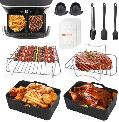 viriech Heißluftfritteuse Zubehör, 14-teiliges Wiederverwendbar Air Fryer Accessories Doppelkammer Airfryer Silikonform für Ninja Foodi AF400EU AF500EU und meisten Dual Zone Air Fryer